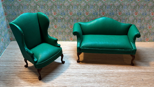 Dollhouse Miniature Green Leather Sofa and Chair by Hansson