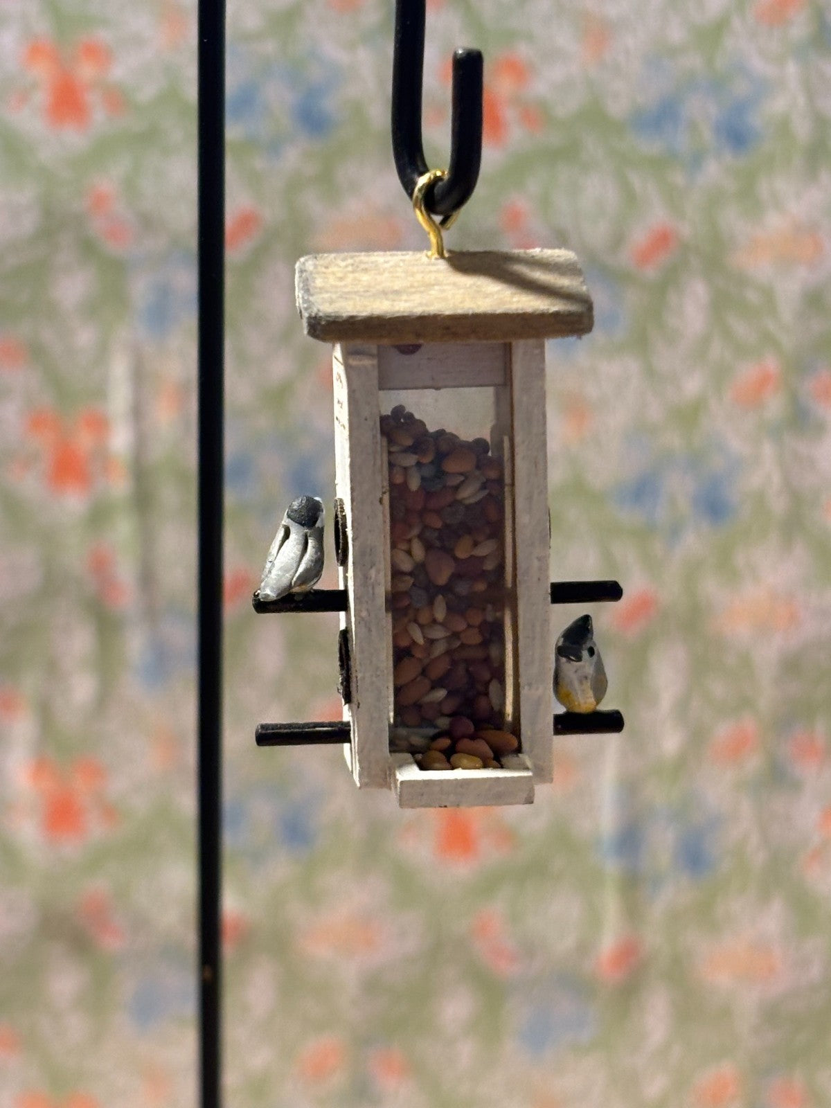 Dollhouse Miniature Handcrafted Birdfeeder on Shepherd's Hook