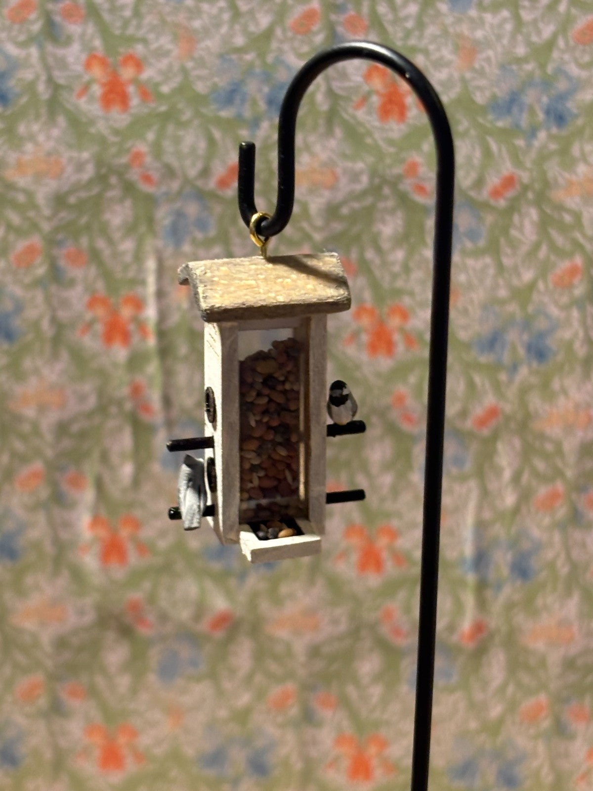 Dollhouse Miniature Handcrafted Birdfeeder on Shepherd's Hook