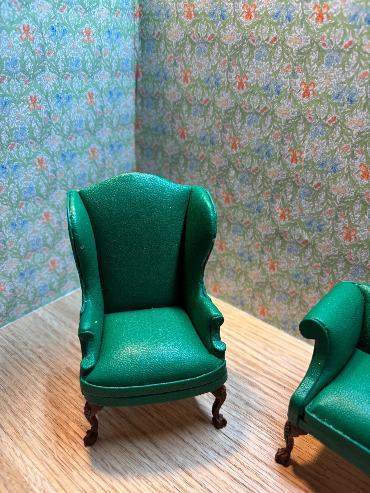 Dollhouse Miniature Green Leather Sofa and Chair by Hansson