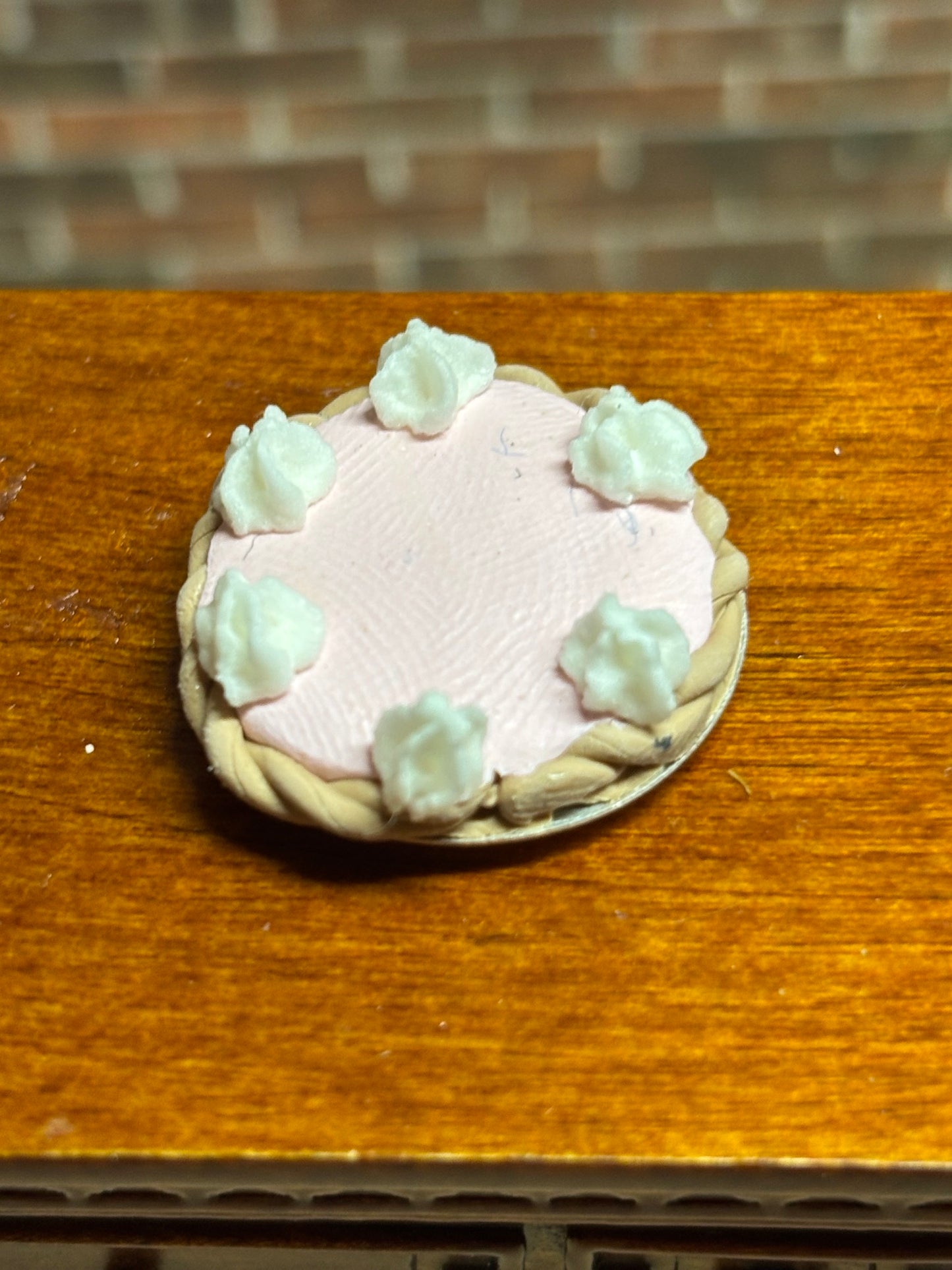 Dollhouse Miniature Strawberry Cream Pie Handcrafted